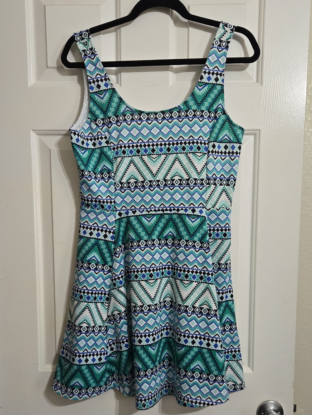 H&M Divided Geometric Print Dress in Teal & Navy